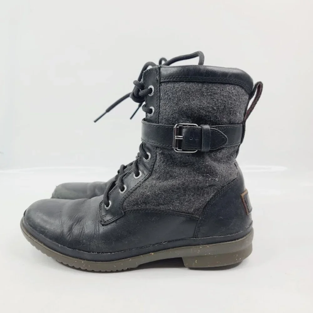 UGG Women's Black Kesey Leather Wool Blend Waterproof Ankle Winter Boot Size 6.5